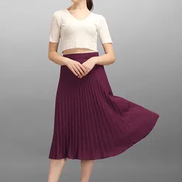 deklook Women Solid Pleated Purple Skirt image 3