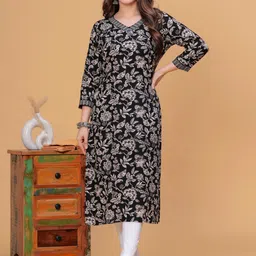 DRESSAR Women Floral Printed Gotta Patti Floral Kurta-picture-13