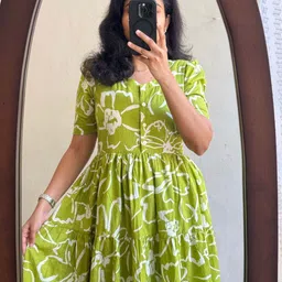 sagraphics Women A-line Green Midi/Calf Length Dress image 2