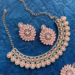 VATSALYA creation Alloy Gold- plated Pink Jewellery Set-image-54