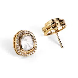 Priyaasi Gold Plated American Diamond-Studded Geometric Elegance Polki Jewellery Set image 3