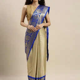 KALINI Beige Solid Poly Silk Saree-picture-23