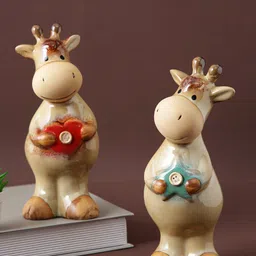 TAYHAA Beige & Red 2 Pieces Textured Cow Animal Figurine Showpieces-picture-27