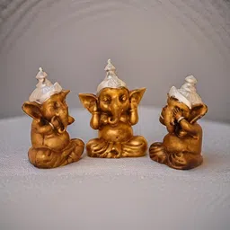 BECKON VENTURE Gold-Toned 3 Pieces Lord Ganesha Religious Idol Showpieces-image-52