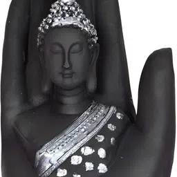 GW CREATIONS Black & Silver toned Polyresin Buddha Figurine Showpiece-picture-11