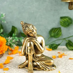 Imli Street Beige Textured Thinking Buddha Idol Brass Showpiece-picture-17