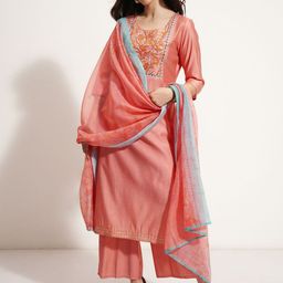 Vishudh Floral Yoke Design Thread Work Straight Kurta With Palazzos & Dupatta-picture-21