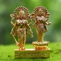Navyaksh Gold-Toned Small Religious Idol Lord Laxmi and Vishnu Ji Brass image 3