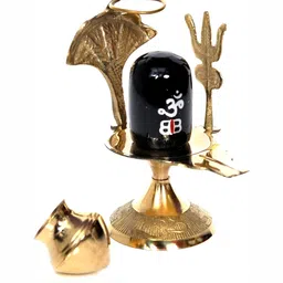 Navyaksh Black Shiva Lingam & Brass Abhishek Patra Trishul and Nag Showpiece image 2