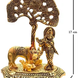 Navyaksh Gold Toned Kamdhenu Cow with Krishna Showpiece image 3