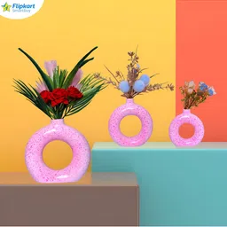 GW CREATIONS 3 Pot Round Pink Figurine Showpiece image 2