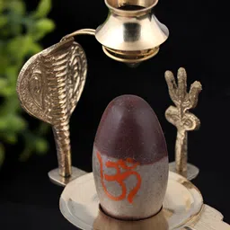 Navyaksh Gold Toned Shiv Ling Lingam With Nagfani Narmadeshwar Shivling Showpiece image 2