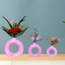 GW CREATIONS 3 Pot Round Pink Figurine Showpiece image 4