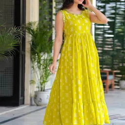 CHARVI CREATION Women Printed Fit & Flare Maxi Ethnic Dress image 2
