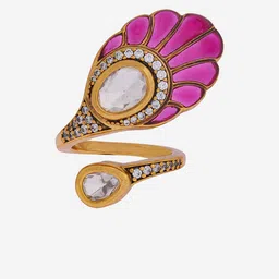 Kushal's Fashion Jewellery Victorian-Plated Ruby Kundan Studded Ethnic Finger Ring image 2