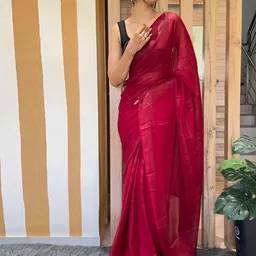 Mitera Red Striped Ready to Wear Saree image 4