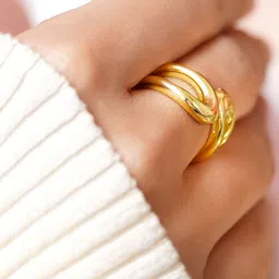 Rubans Voguish 18K Gold-Plated Stainless Steel Waterproof Fluid Wave Finger Ring image 3