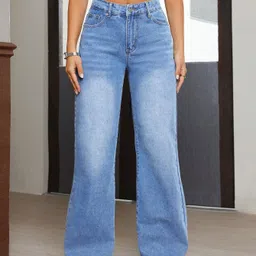 NU CLOTHS Women Jean Wide Leg High-Rise Heavy Fade Stretchable Jeans-picture-28