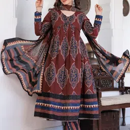 HERE&NOW Women Pure Cotton Printed Kurta Sets With Dupatta-picture-15