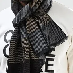 Cazzano Men Striped Regular Acrylic Mufflers With Fringed Border-picture-13