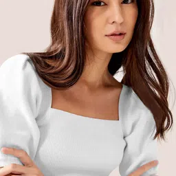 BerryBird Square Neck Puff Sleeve Knitted Top image 4