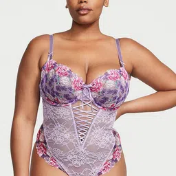 Victoria's Secret Floral Embroidered Lace-Up Teddy Bodysuit-image-33