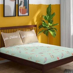 Portico Green & Grey Cartoon Characters 164 TC King Bedsheet with 2 Pillow Covers-image-17