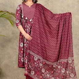 Aramya Women Floral Printed Regular Pure Cotton Kurta with Trousers & Dupatta-image-91
