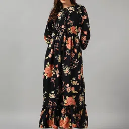 Krunal Raiyani Floral Printed Tie-Up Neck Fit And Flare Maxi Dress-image-49