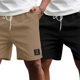 cosyme Pack of 2 Solid Men Brown, Black Basic Shorts, Night Shorts, Regular Shorts, Running Shorts, Sports Shorts, Casual Shorts image 4