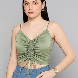 Slenor Women Shoulder Straps Ruched Crop Top-picture-31