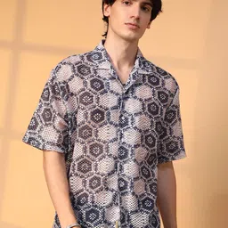 Campus Sutra Men Comfort Cuban Collar Abstract Printed Oversized Casual Shirt image 4