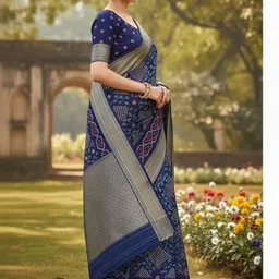 Peachmode Ethnic Motifs Woven Design Zari Saree With Blouse Piece image 3