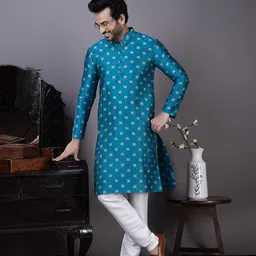 DEVOILER Men Ethnic Motifs Embroidered Thread Work Jacquard Kurta image 3