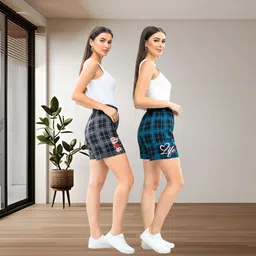 rk costing Pack of 2 Checkered, Printed Women Multicolor Casual Shorts, Night Shorts image 3