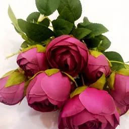 OGI INTERIORS Pink & Green Rose Bunch Of Artificial Flower image 4