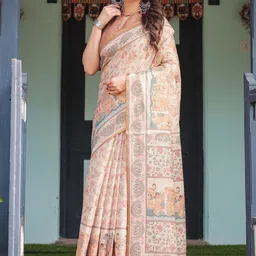 ALMAARI FASHION Ethnic Motifs Printed Pure Cotton Kanjeevaram Saree & Unstitched Blouse image 3