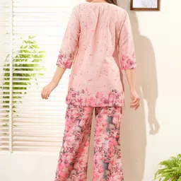NIGHT FLOSS Women Floral Printed Regular Linen Kurta with Trousers image 4