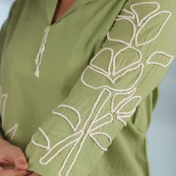 JISORA Embroidered Shawl Neck Cotton Tunic With Palazzos Co-Ords image 2
