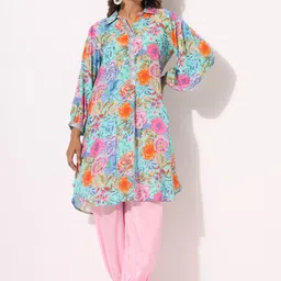 AARAAS Floral Printed Shirt Collar Pure Silk Tunic & Palazzos-picture-26
