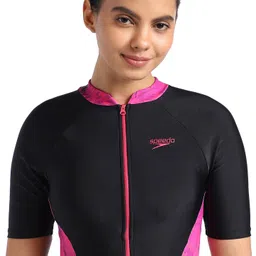 speedo Women's Essential Panel Printed Kneesuit Swimwear Printed Women Black Swimsuit image 4