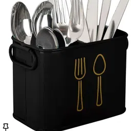 ih handicrafts Kitchen Cutlery Holder - Black Metal Utensil Stand for Dining Table Iron Cutlery Set image 1
