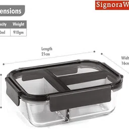 signoraware Slim Borosilicate Glass 3 Compartment Lunch box | Leakproof | Air Tight 1 Containers Lunch Box image 2