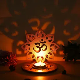 ecraftindia One Golden Mdf Wooden Om Shadow Decorative Tea Light Candle Holder Diya Stand Wooden 1 - Cup Tealight Holder-picture-19