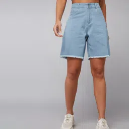 dolce crudo Solid Women Denim Blue Denim Shorts image 2