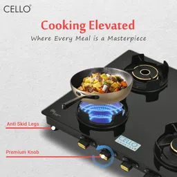 cello Granito 4 Burner Black Gas Cooktop, Dual Shade Toughened Glass, ISI Certified Glass Manual Gas Stove image 3