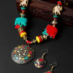 Shining Diva Gold-Plated Artificial Beads Jewellery Set image 1