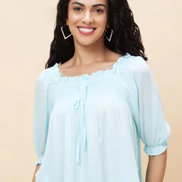 Globus Square Neck Puffed Sleeves Smocked Top image 1