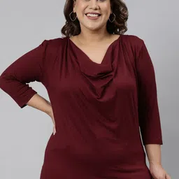 The Pink Moon Plus Size Women Maroon Cowl Neck Top-image-17