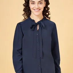 Annabelle by Pantaloons Tie-Up Neck Cuffed Sleeves Top-image-47